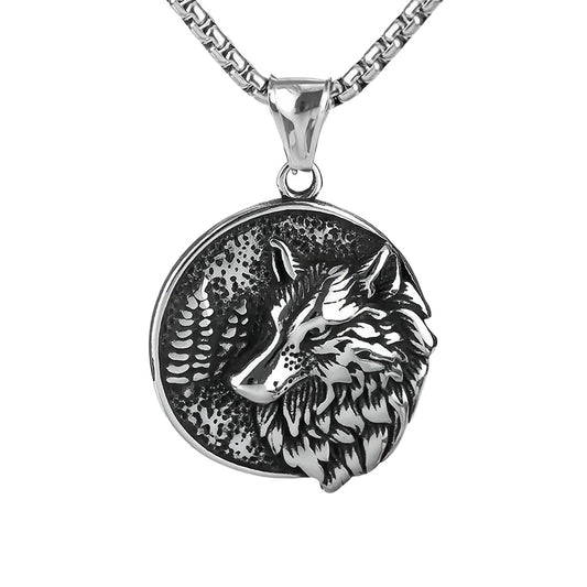 Planderful Titanium Wolf Pendant For Men Customizable Punk Retro Stainless Steel Wolf Necklace