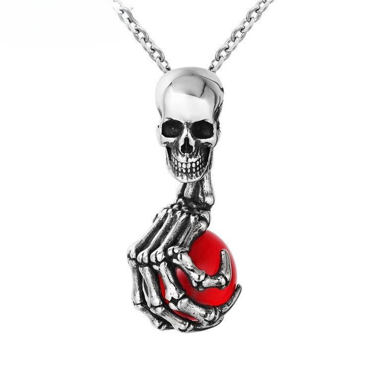 Gemstone Skull Claw Titanium Steel Pendant Necklace