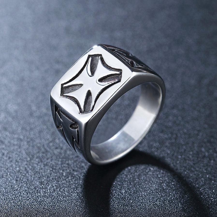 Stylish Teutonic Cross Rectangel Titanium Steel Ring for Men
