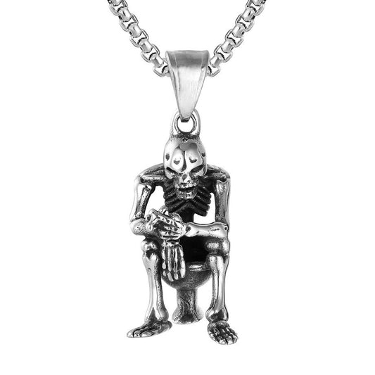 Halloween Toilet Skeleton Titanium Steel Necklace for Men