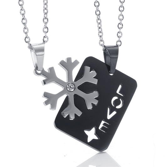Planderful Stainless Steel Snowflake Cross Pendant Necklace For Unisex Couples Protection Symbol Jewelry