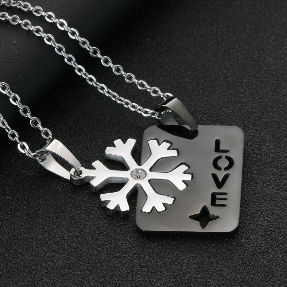 Planderful Stainless Steel Snowflake Cross Pendant Necklace For Unisex Couples Protection Symbol Jewelry