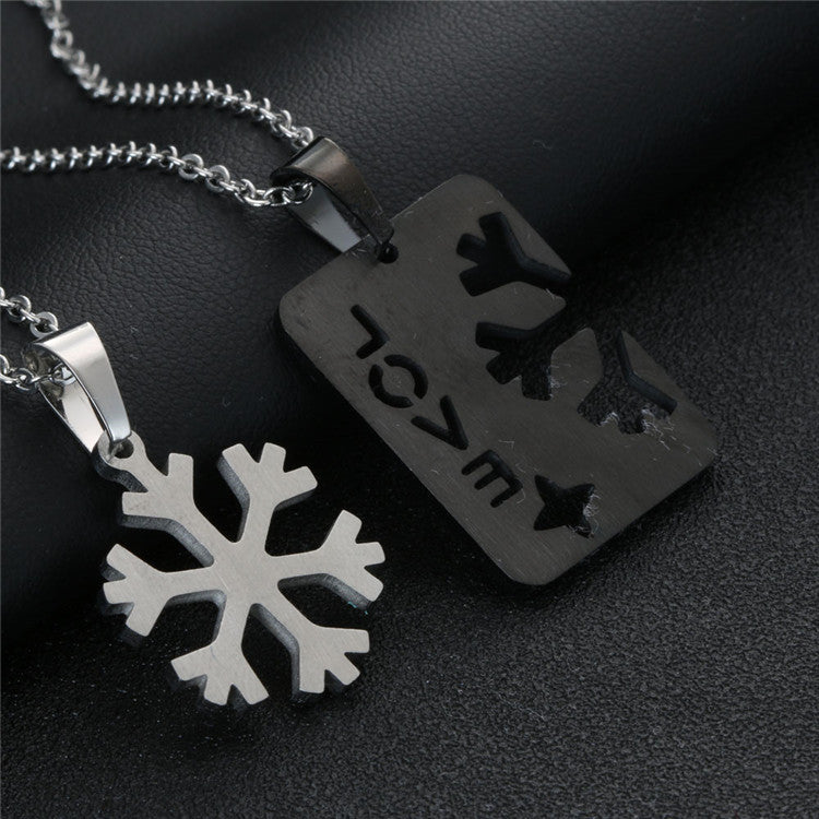 Planderful Stainless Steel Snowflake Cross Pendant Necklace For Unisex Couples Protection Symbol Jewelry