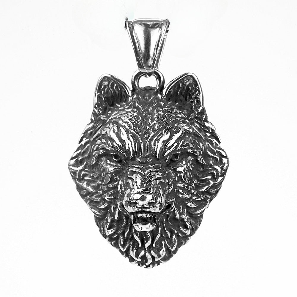 Hip Hop Viking Wolf Head Titanium Steel Men's Necklace