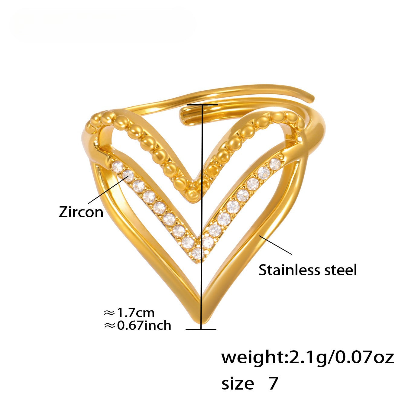 Planderful 5A Zircon Open Ring Gold Plated For Women