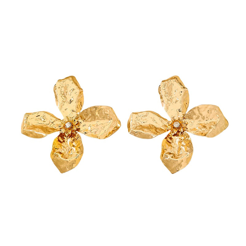 Planderful Vienna Verve Earrings – Exaggerated Metal Texture with Gemstone Inlay