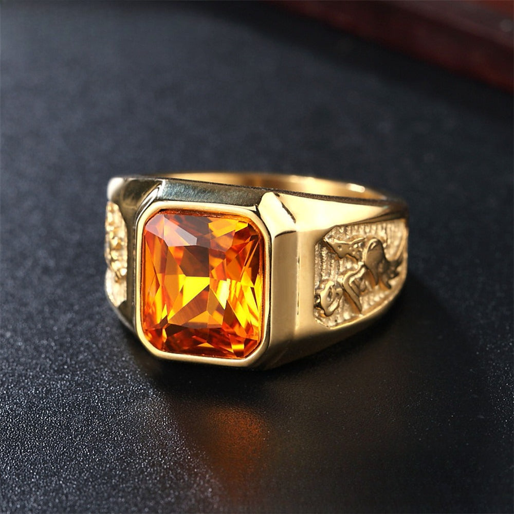 Planderful Dragon And Phoenix Zircon Ring Gold Plated Steel Unisex Fashion Jewelry For Protection And Style