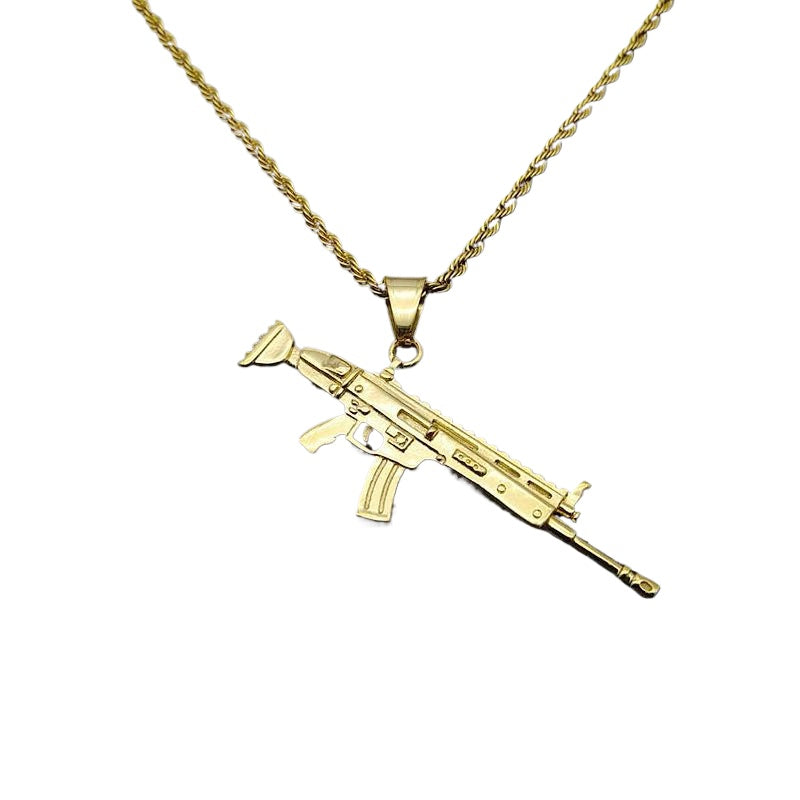 Steel Necklace – Statement Rifle Shape Pendant