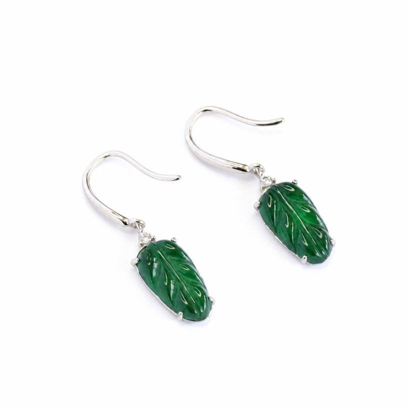 Jadeite Leaf 925 Silver Hook Earrings