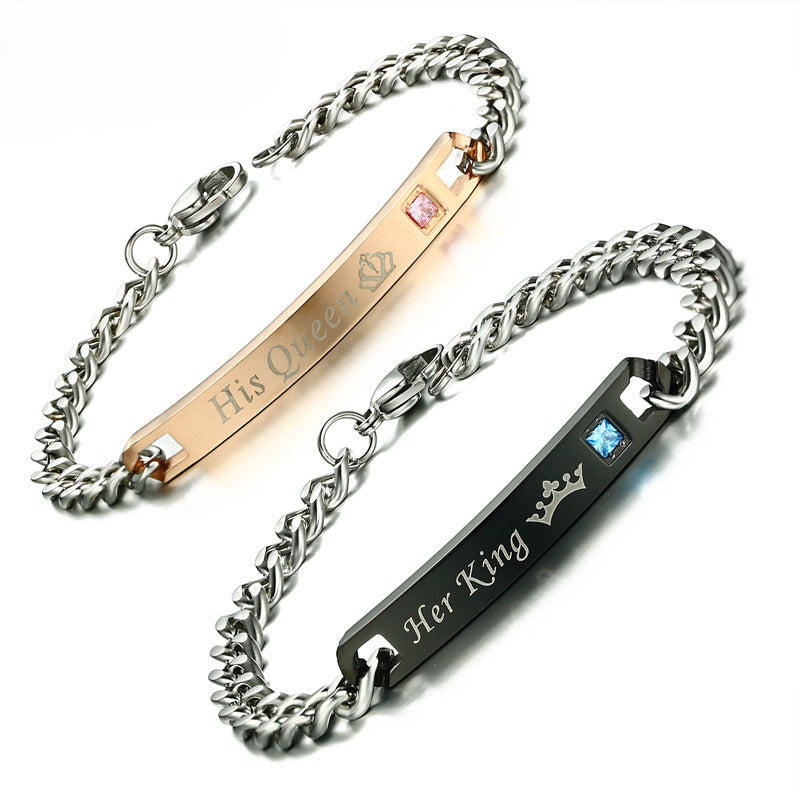 Bracelet Zircon Titanium Steel Couple Lettering Laser Bracelet