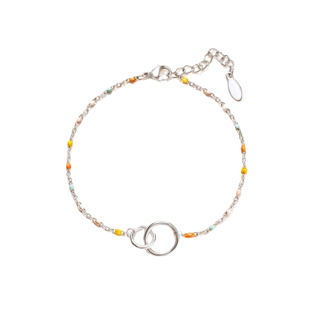 Double Hollow Circle Rainbow Sterling Silver Bracelet