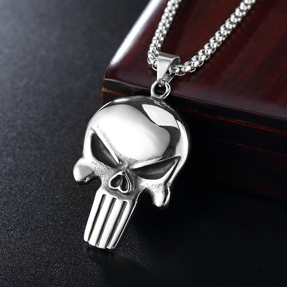 Halloween Punisher Skull Head Titanium Steel Necklace for Men