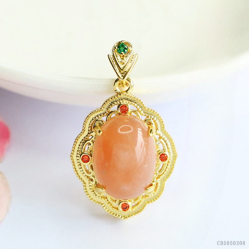 Orange Moonstone Vintage Teardrop Pendant — No Chain
