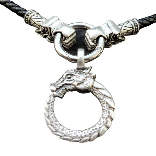 Viking Dragon Pendant Necklace with Silver-Plated Knowles Design