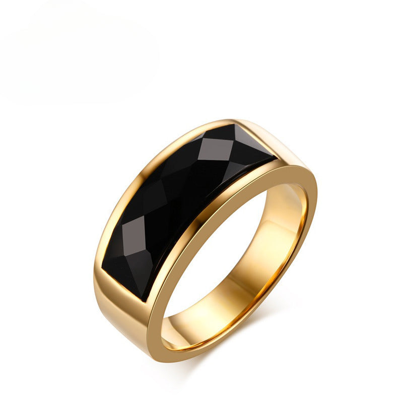 Wholesale Directly From The Manufacturer Stainless Steel Black Agate Ring Gold