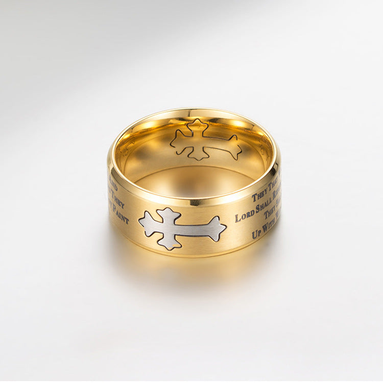 Planderful Cross Titanium Steel Ring Retro Matte Isaiah Book Design For Unisex Fashionistas