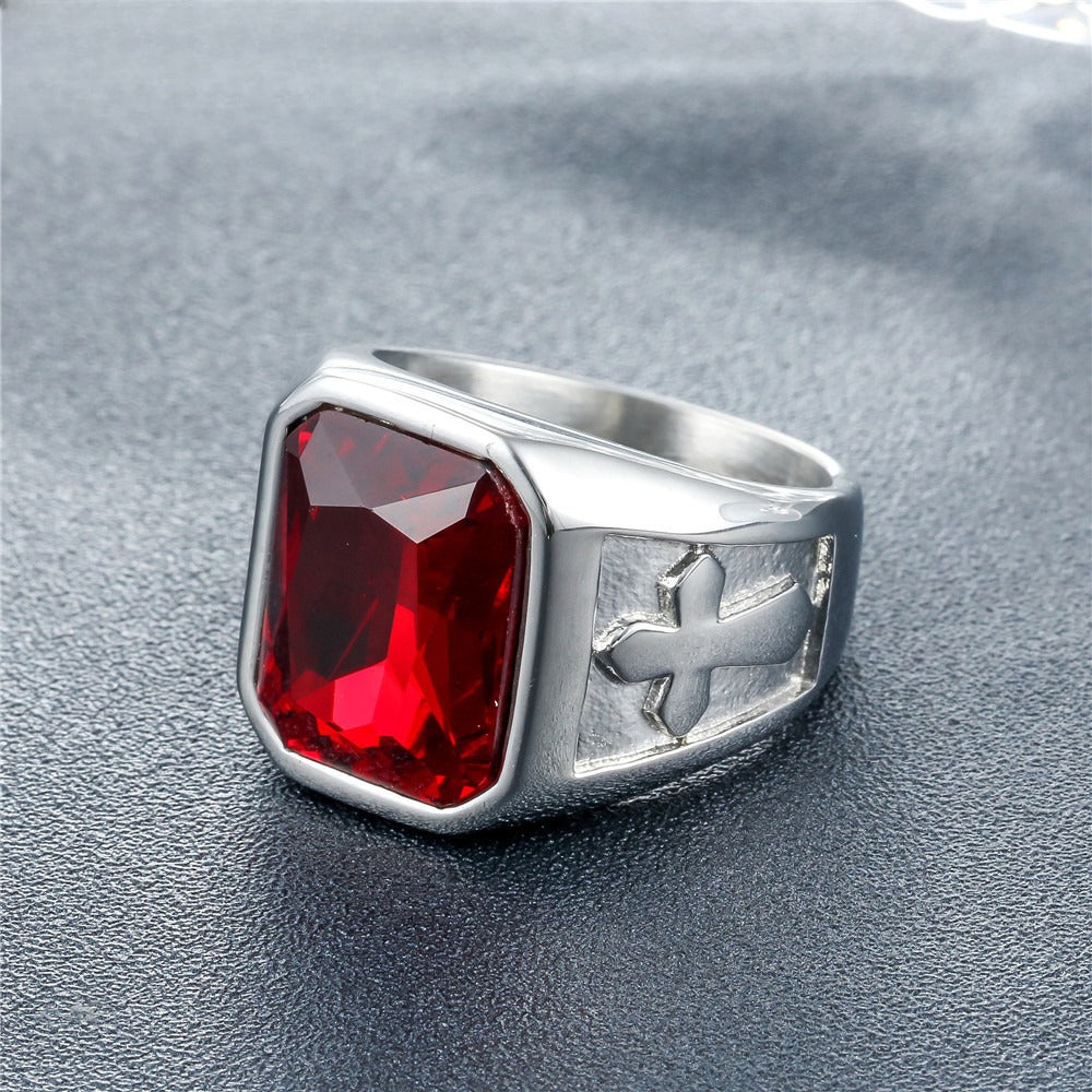 Planderful Punk Cross Titanium Ring Unisex Zircon Shield