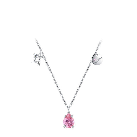 Sterling Silver Gemini Collarbone Necklace with Zircon Gemstones