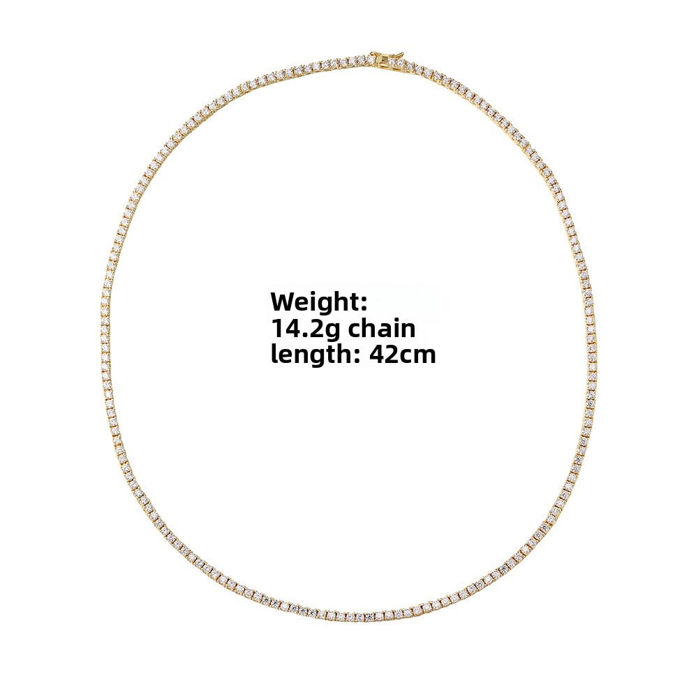 2mm Zircon Tennis Chain S925 Sterling Silver Hip Hop Full Necklace