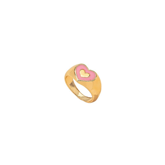 Sweet Heart Pink Glazed Ring - Wholesale European and American Style Jewelry