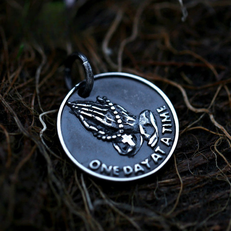 Men's Vintage Titanium Steel Pendant - Retro Prayer Hand Accessory Wholesale