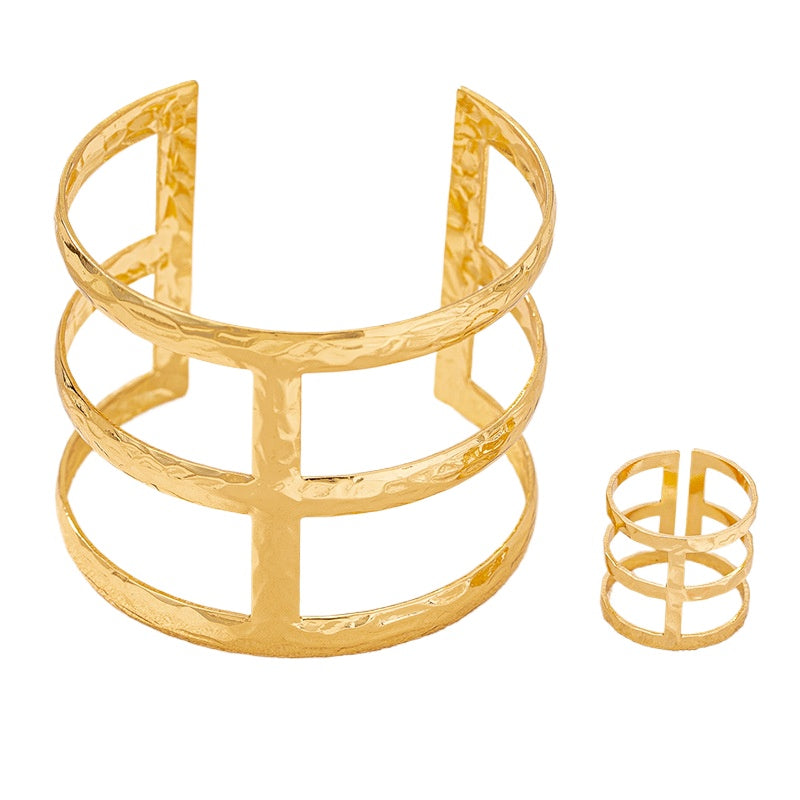 Planderful Vienna Verve Bracelet Ring Set – Irregular Metal Geometric Design