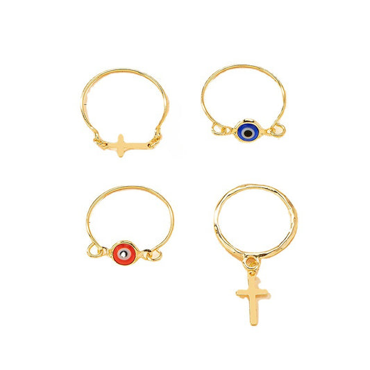 European and American Inspired 4 Cross Eyes Ring Set for Fashion-Forward Women