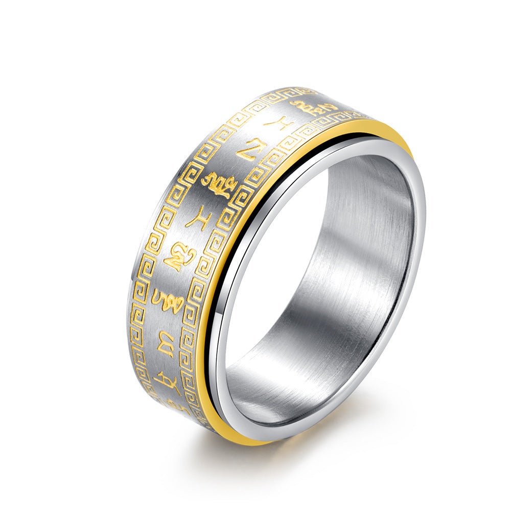 Buddhist Dharani Mantra Spinner Stainless Steel Ring
