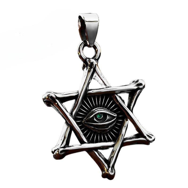 Trendy Hexagram Stainless Steel Pendant with Devil's Eye Design - Men's Retro Titanium Steel Jewelry