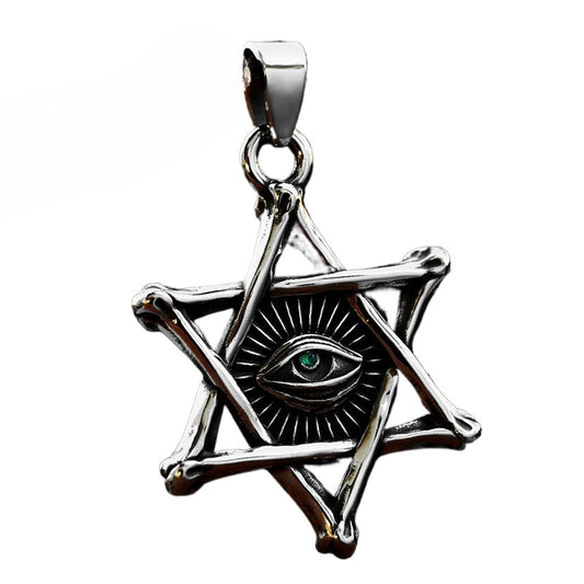 Trendy Hexagram Stainless Steel Pendant with Devil's Eye Design - Men's Retro Titanium Steel Jewelry