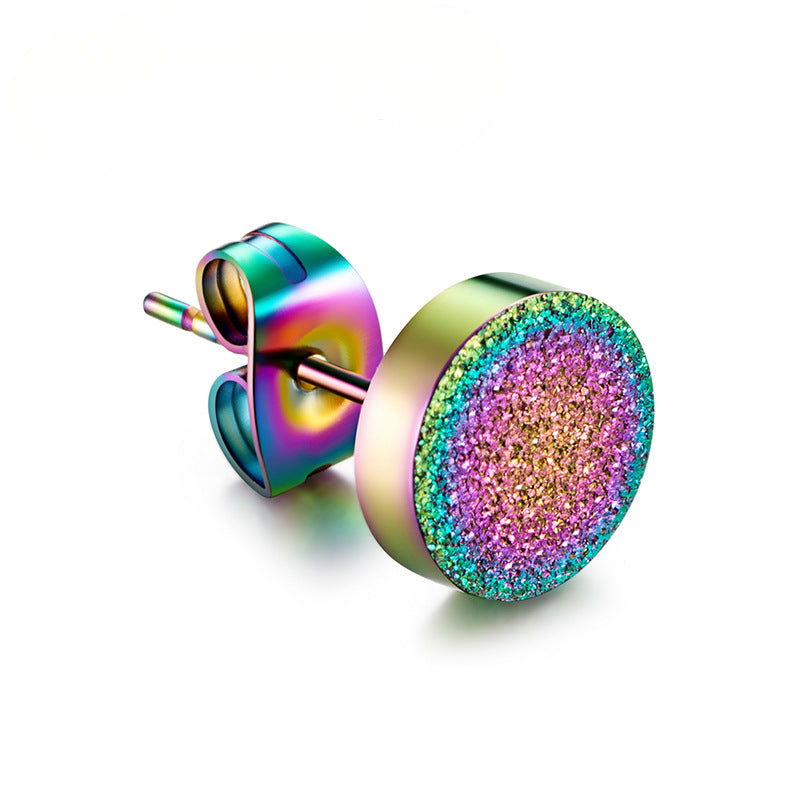 Stainless Steel Pressed Sand Plated Colorful Rose Gold Personalized Stud Earrings