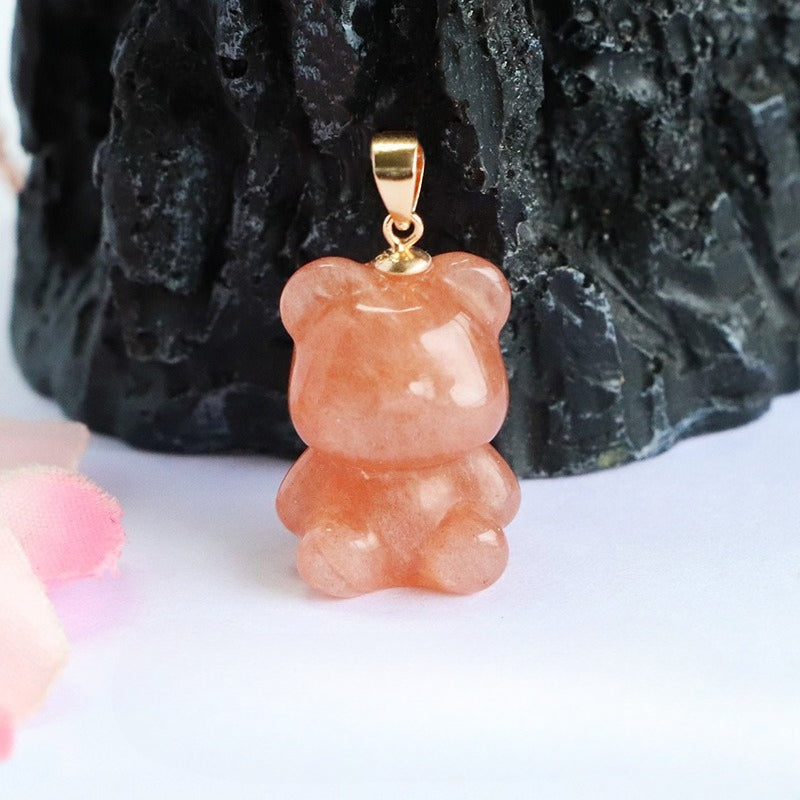 Orange Moonstone Bear 925 Silver Pendant — No Chain