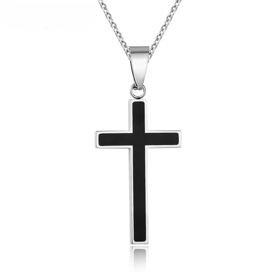 Black Latin Cross Titanium Steel Necklace for Men