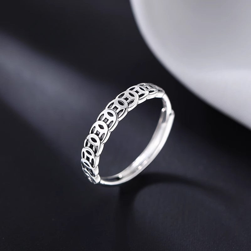 925 Sterling Silver Retro Ring Women's Coin Personalized Design