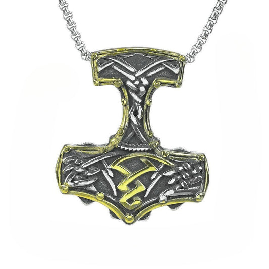 Planderful Thor Hammer Necklace For Men Titanium Steel Pendant With Premium Electroplating Norse Legacy