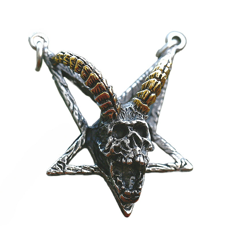 Titanium Steel Men's Five-Pointed Star Sheep Head Skull Pendant for European and American Trade
