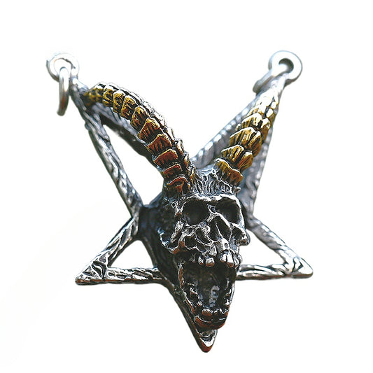 Titanium Steel Men's Five-Pointed Star Sheep Head Skull Pendant for European and American Trade