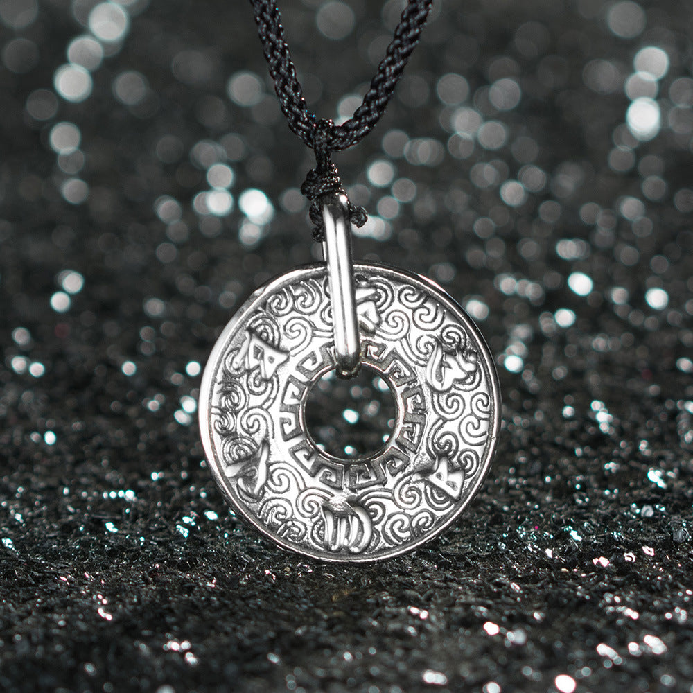 Titanium Steel Retro Mantra Pendant with Auspicious Cloud Design