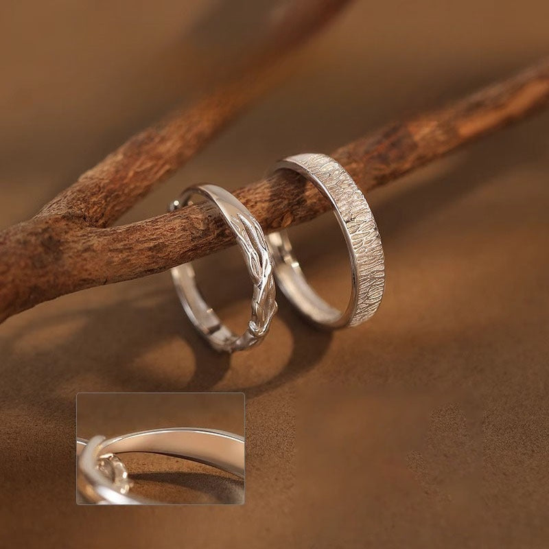 Planderful Sterling Silver 999 Wood And Branch Design Couple Ring For Him And Her Timeless Gift