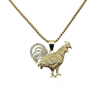 Planderful Hip Hop Jewelry Titanium Steel Gold Plated Zircon Zodiac Chicken Pendant Necklace For Trendsetting Fans