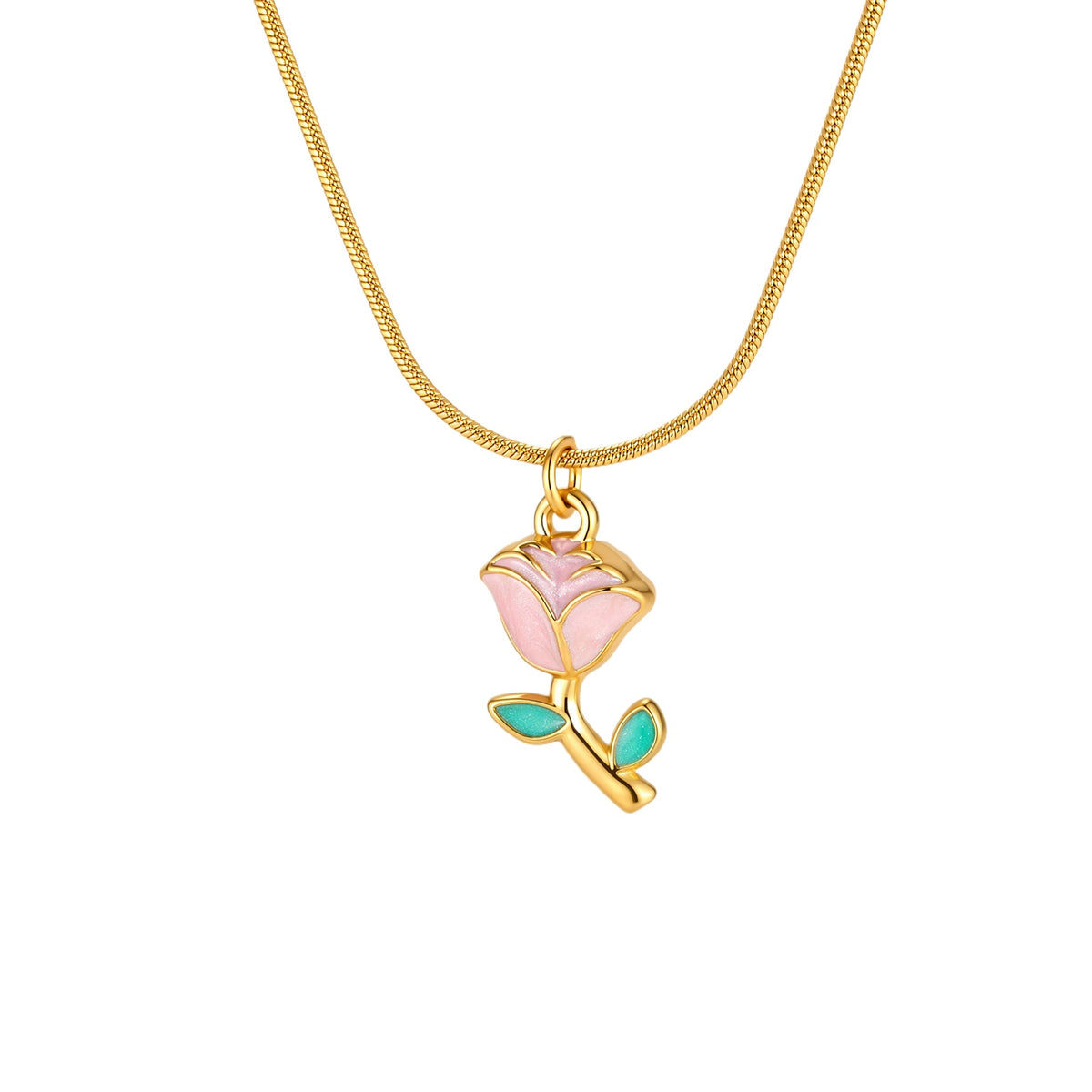 Stainless Steel Necklace Women's Rose Necklace Pendant Round Snake Chain Romantic Daily