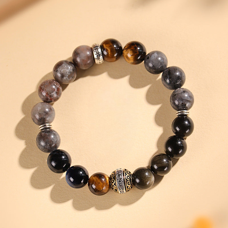 Planderful Fortune's Favor Obsidian Bracelet – Unique Couple Design with Blue Tiger Eye