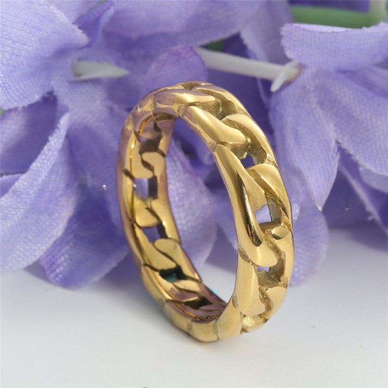 Titanium Steel Retro Locomotive Chain Ring for Trendy Men and Women - Hollow Design Stainless Steel Accessory