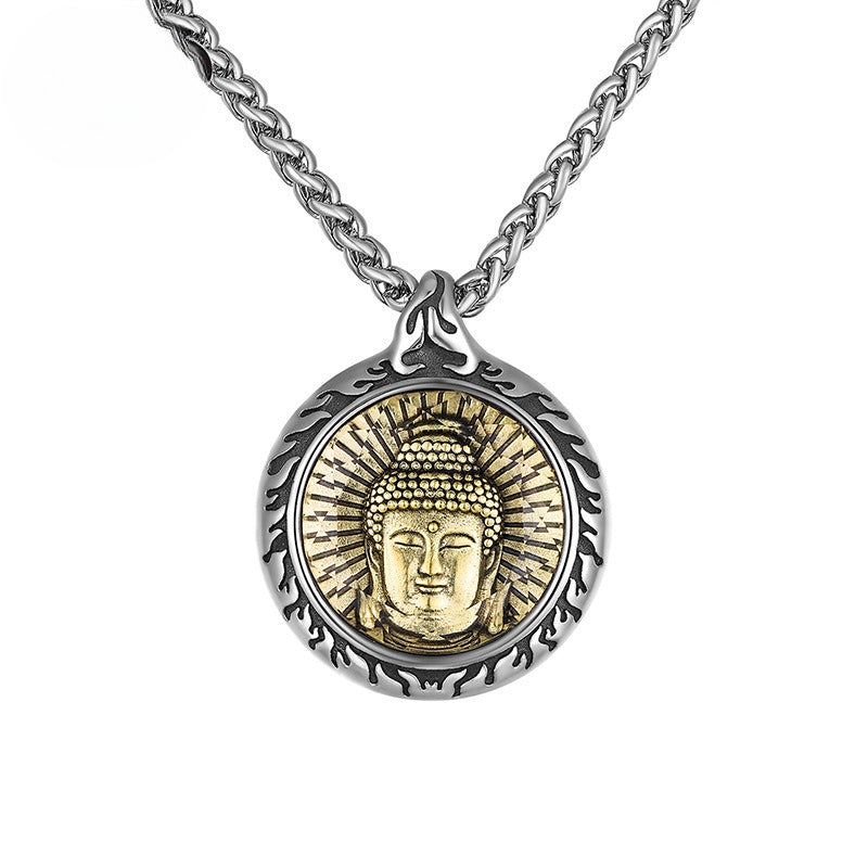 Steel Necklace – Statement Zodiac Buddha Pendant