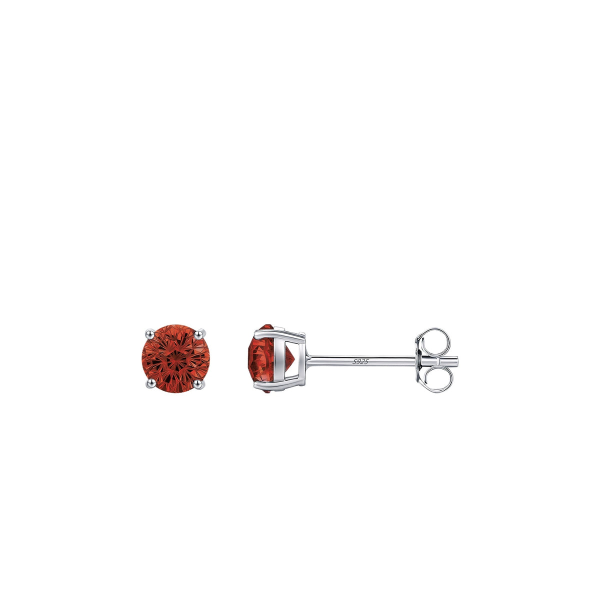 925 Sterling Silver Pomegranate Red Fireworks-Cut Stud Earrings