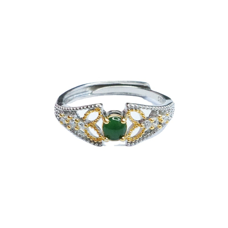 Emerald Emperor Sterling Silver Adjustable Ring from Fortune's Favor Collection with Hollow Two-Tone Design