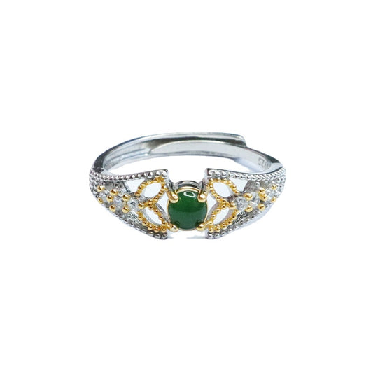 Emerald Emperor Sterling Silver Adjustable Ring from Fortune's Favor Collection with Hollow Two-Tone Design