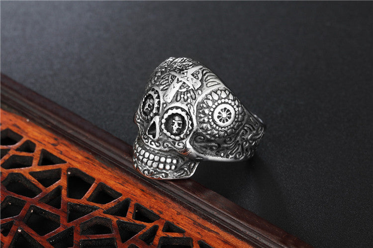 Day of the Dead Skull Titanium Steel Ring