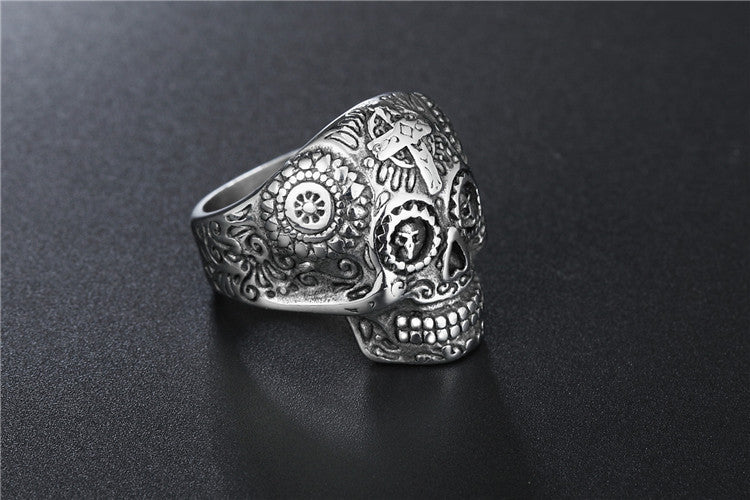 Day of the Dead Skull Titanium Steel Ring