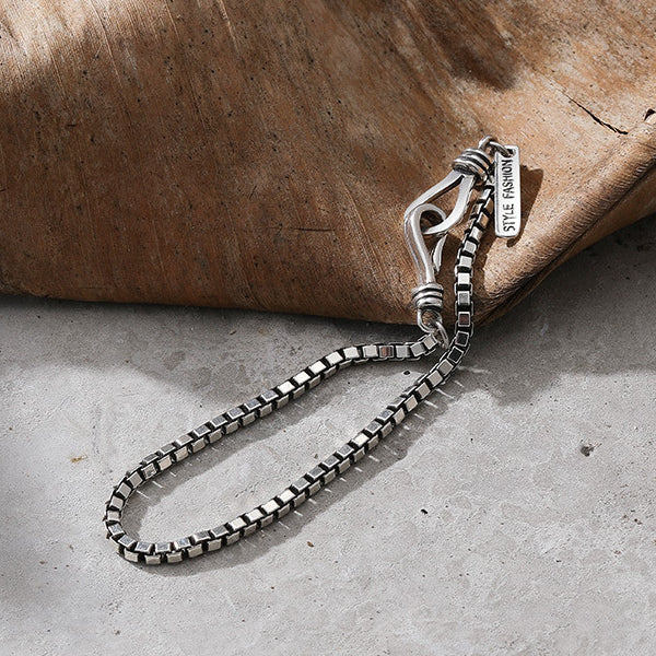 Retro Box Chain Sterling Silver Bracelet